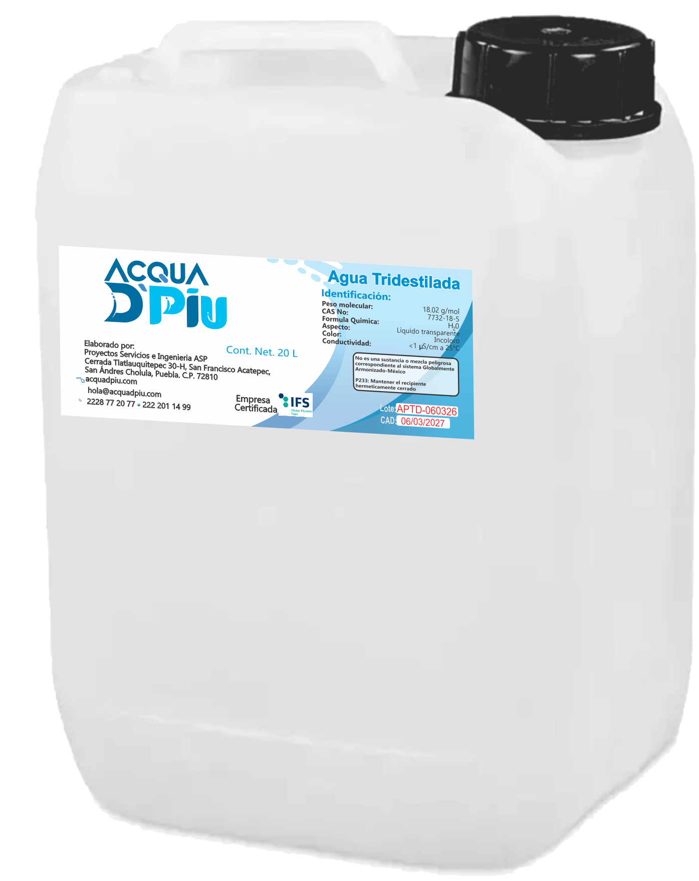Agua Tridestilada 20 litros